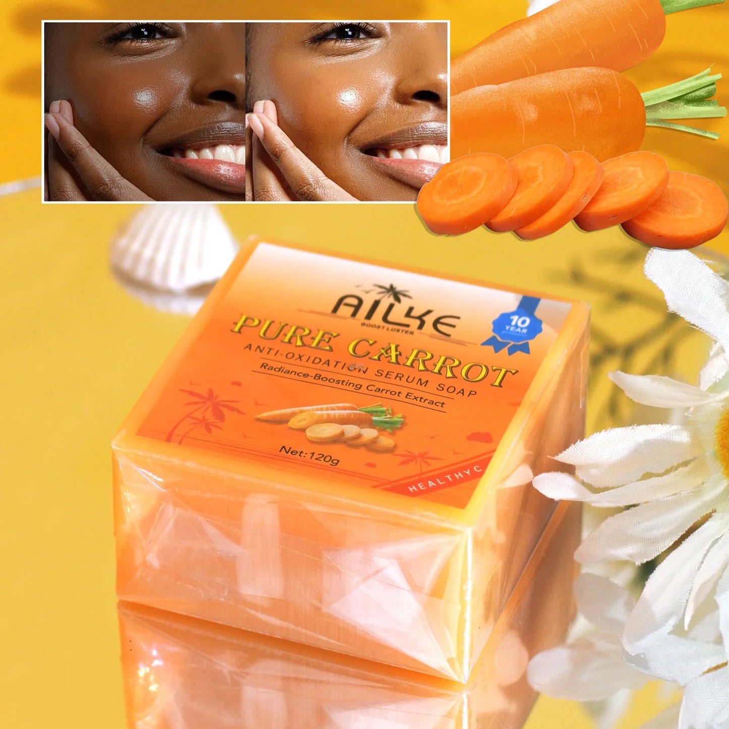 AILKE Pure Carrot Anti-Oxidation Serum Soap, Whitening, Clean Stains, Skin Brightening Soap Bar, With Vitamin C, For Body, Face