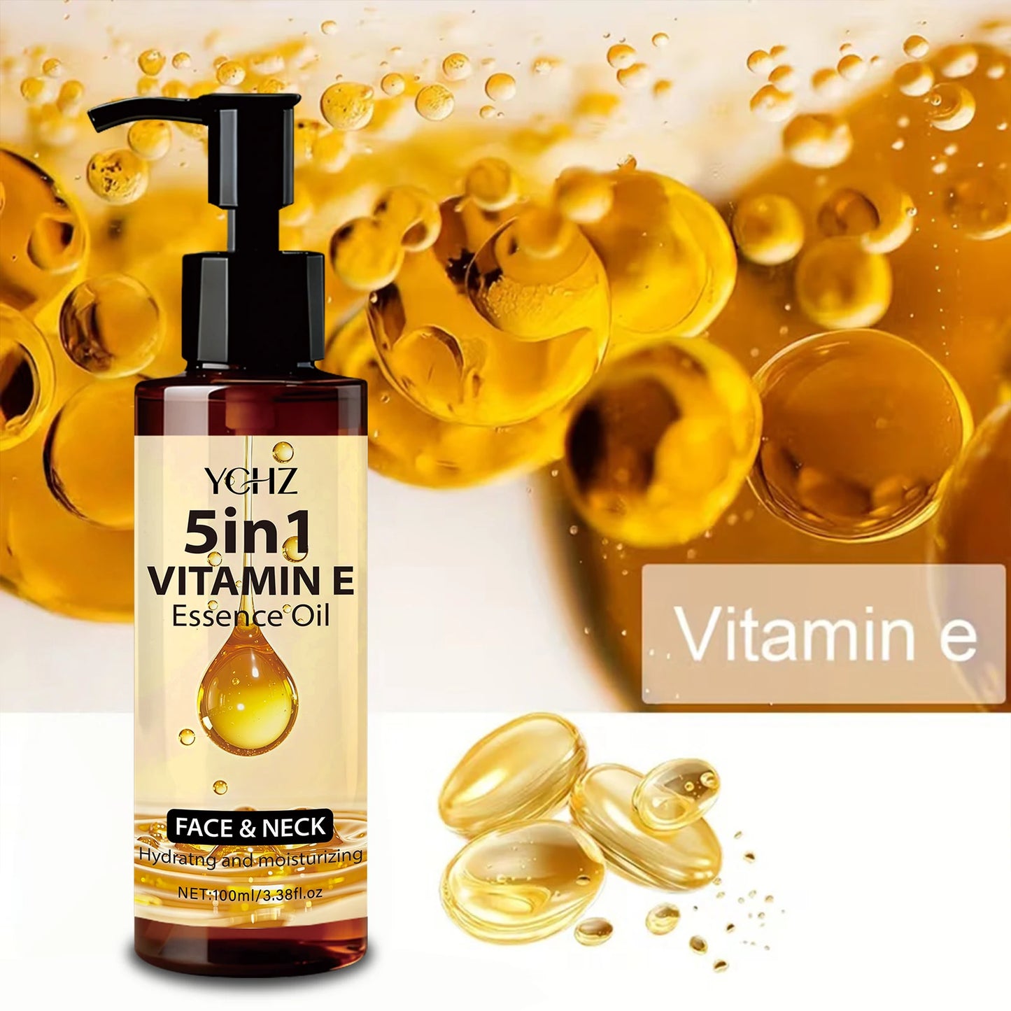 Vitamin E Essential Oil--Natural Multi-Plant Extract, Facial and Neck Massage Oil, Massage and Skincare Essence Suitable for Face, Neck, and Body, Moisturizing, Hydrating, Firming, Nourishing, Lightweight Formula